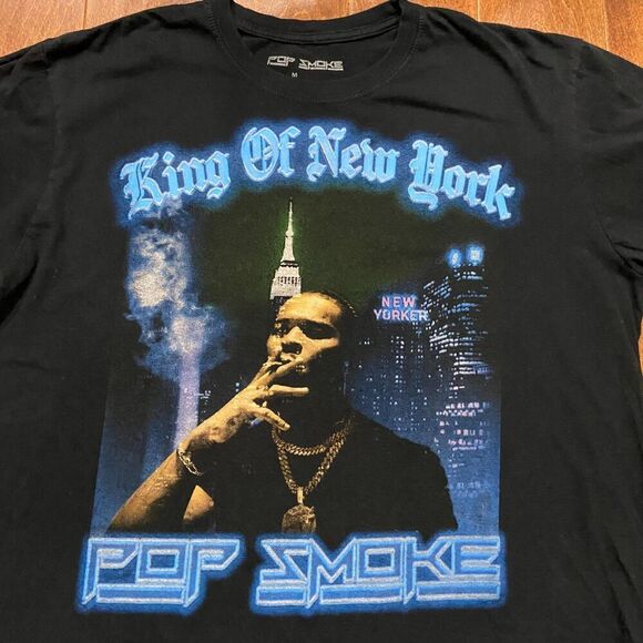 Pop Smoke Official Merch King Of New York Woo Black T-Shirt Men's Medium - Picture 2 of 7